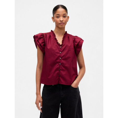 V-FLUTTER SLV EYELET YOKE TOP RED DELICIOUS