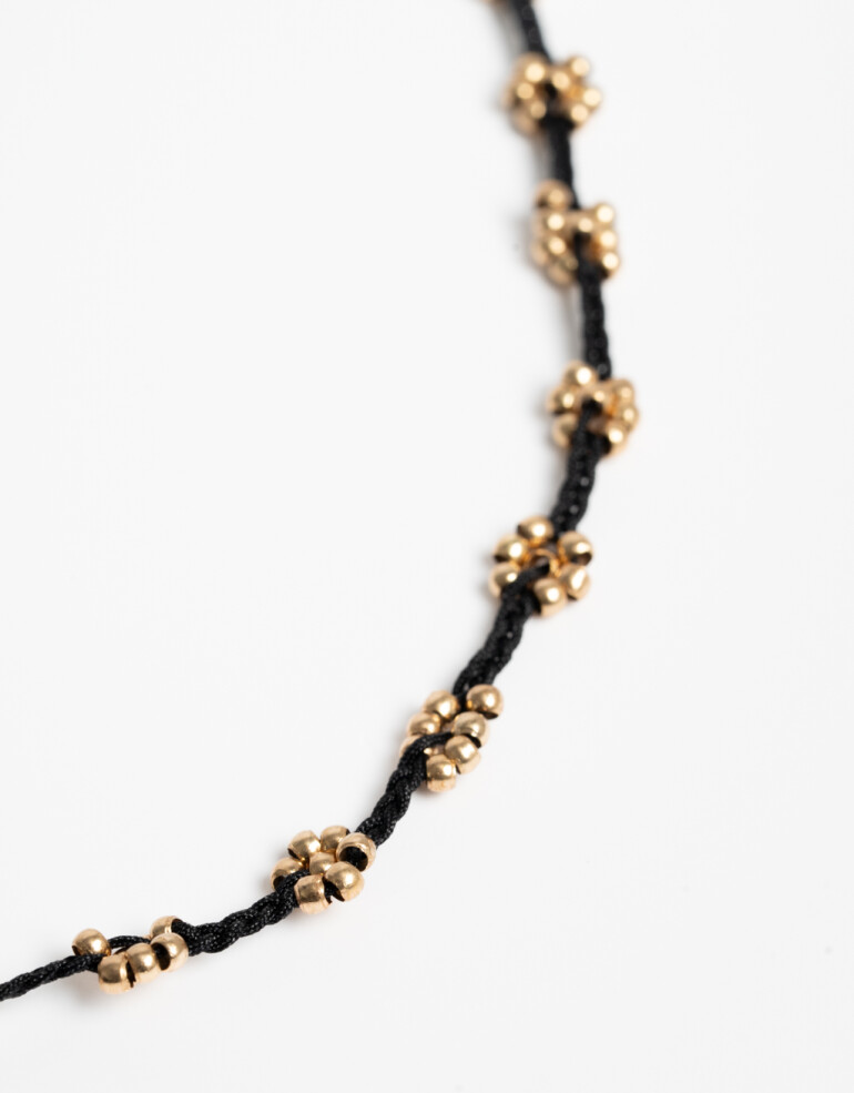 Collares Cortos Cordón Collar Corto Cordón Y Flores - Dorado