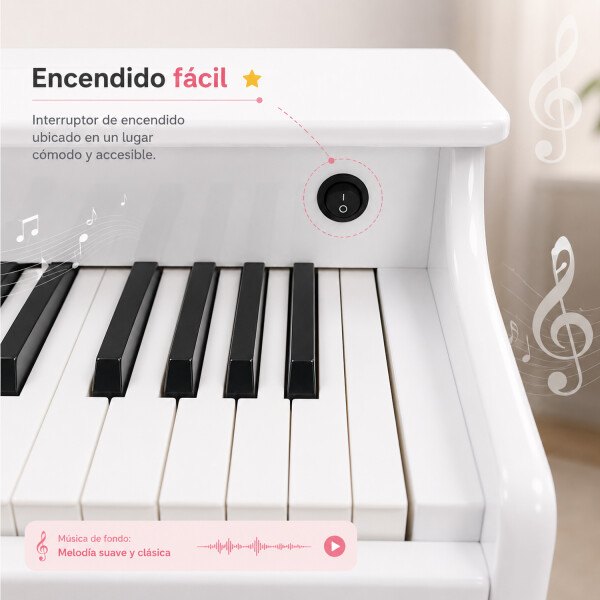 Piano Digital Infantil Memphis Sm258 A Baterías PIANO DIGITAL MEMPHIS SM258 BLANCO