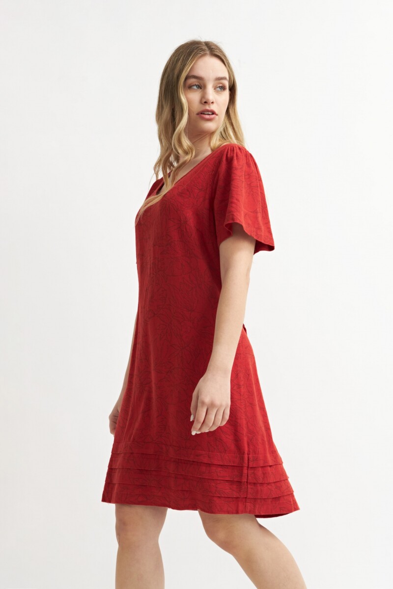 Vestido m/c escote en V - Rojo 