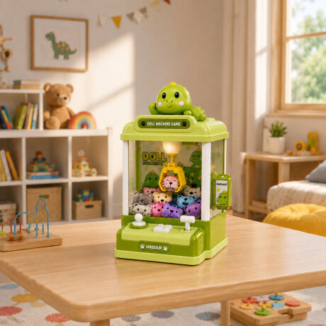 Mini Máquina Atrapa Peluches Dinosaurio Luz/Sonidos Pilas AA Verde
