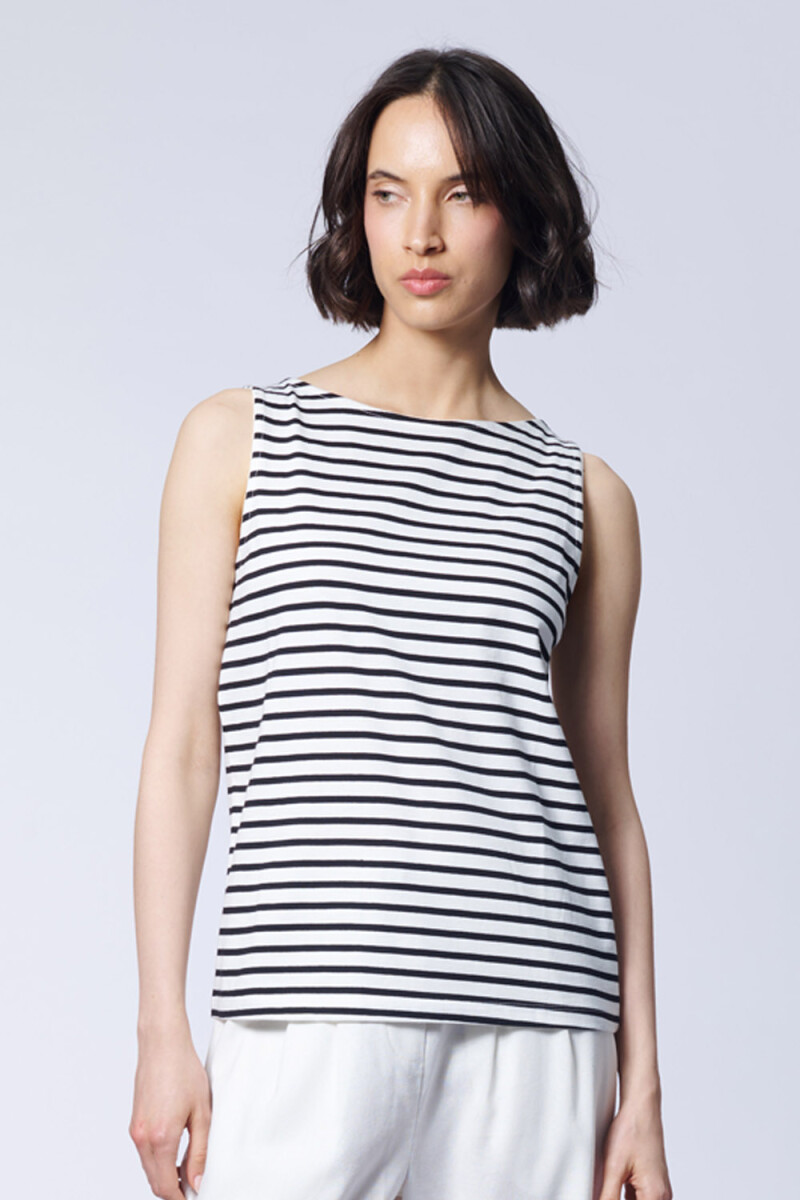 Musculosa Rayada Blanca Con Negro