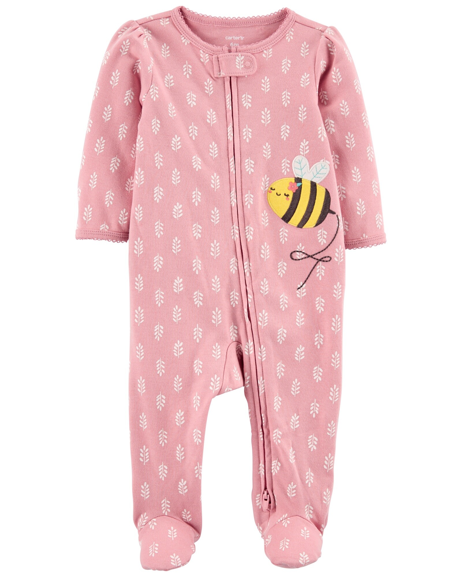 Pijama una pieza de algodón con pie y estampa abeja Sin color