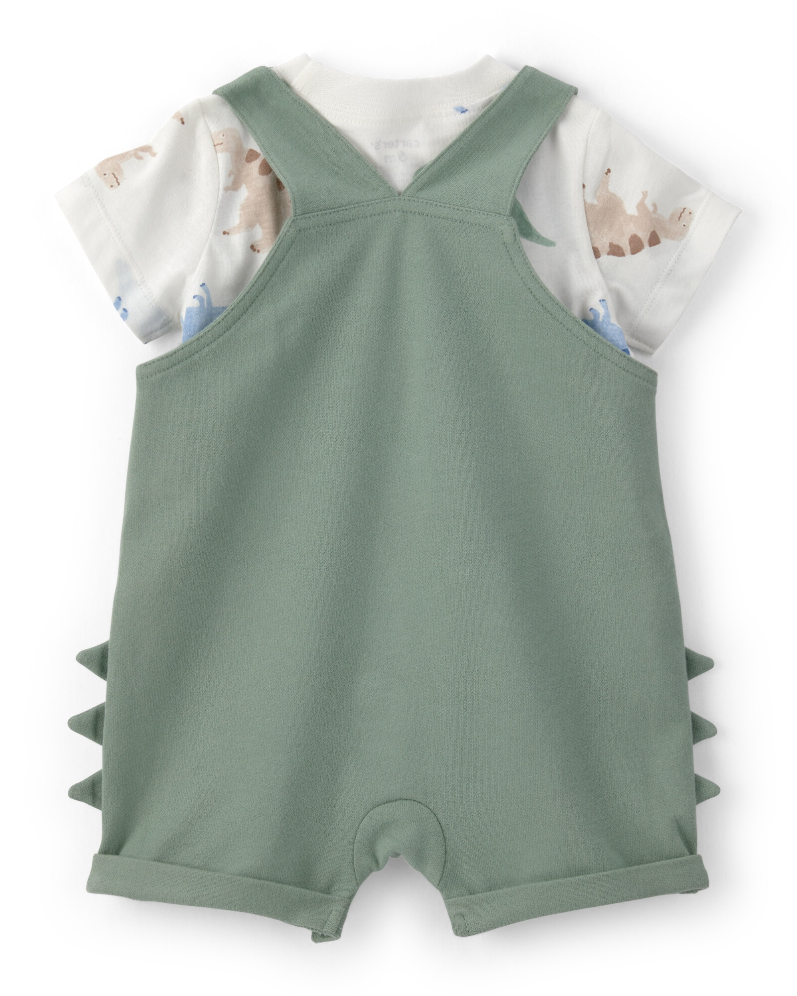 Set dos piezas de algodón, enterito corto verde y remera, diseño dinos Sin color