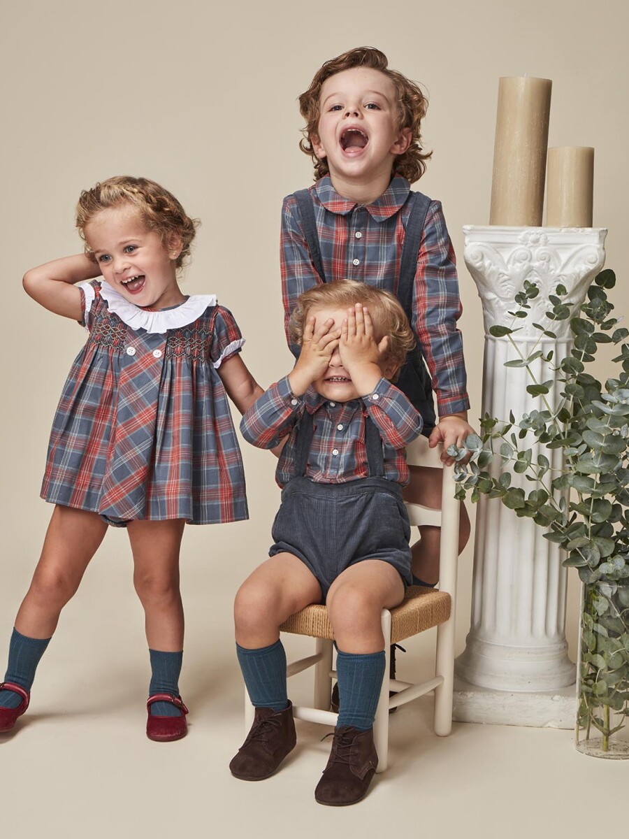 Vestido Cuadro Tartan Azul Pato