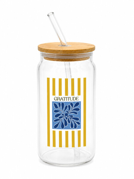 VASO VIDRIO CON SORBITO GRATITUDE 470ML AMARILLO