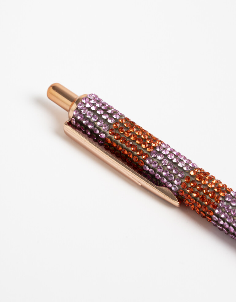 Lapices y Lapiceras Lapicera Lapicera Con Strass A Rayas - Combinacion Bicolor