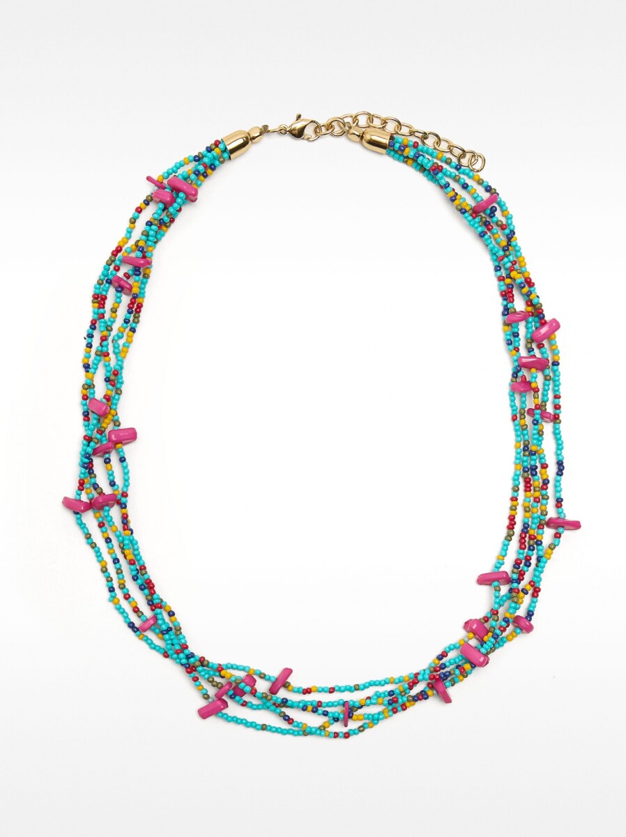 Collar Corto Con Varias Filas De Cuentas - multicolor 