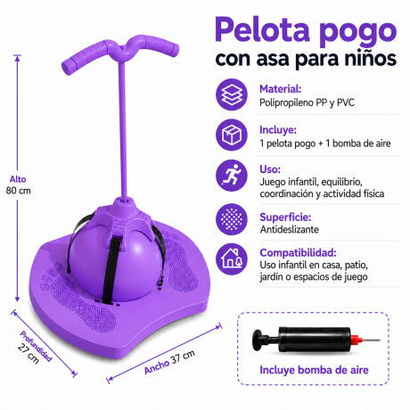 Pelota Pogo Saltarín Infantil Con Asas Base Inflador Lila