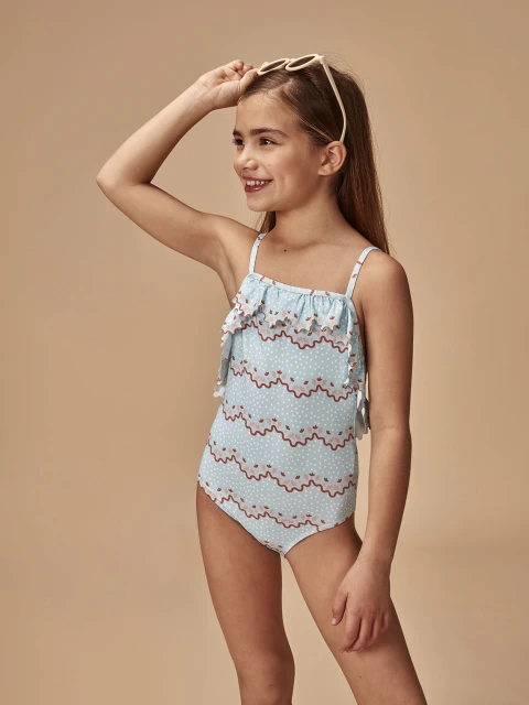 Bañador Estampado Ondas Azul Talco