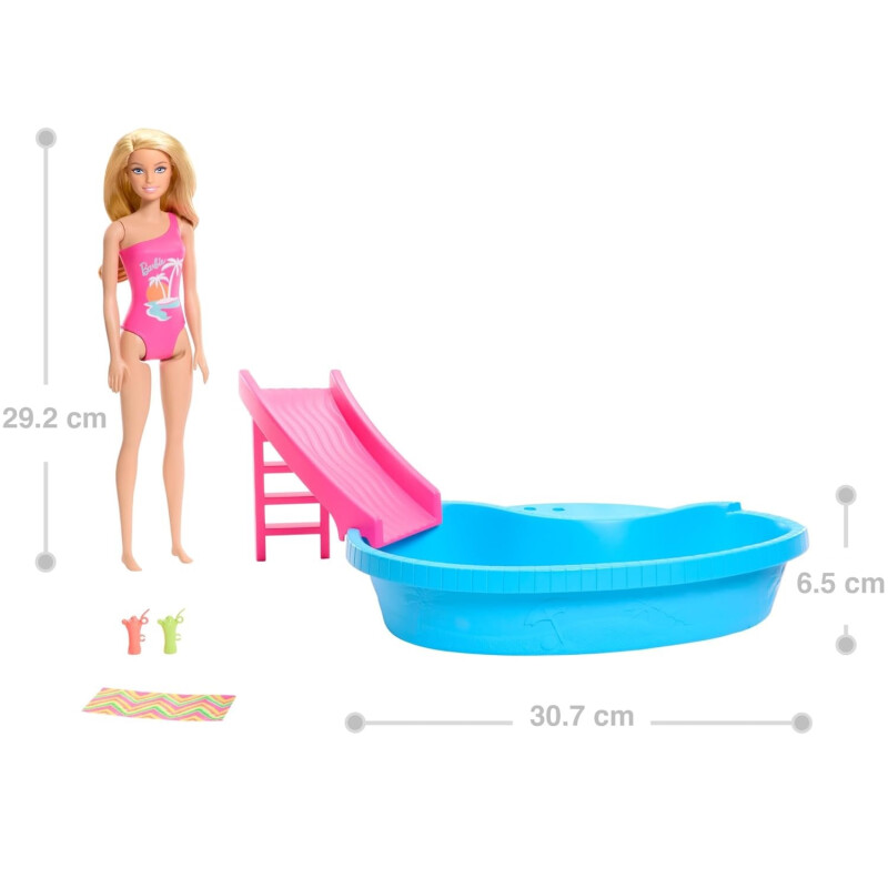 Barbie - Piscina Con Tobogan Y Muñeca Barbie - Piscina Con Tobogan Y Muñeca