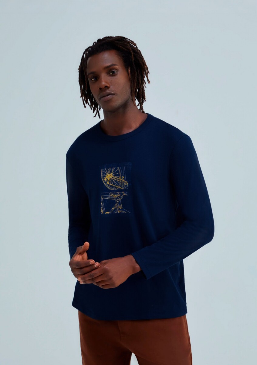 CAMISETA CON ESTAMPA MODELO REGULAR - AZUL 