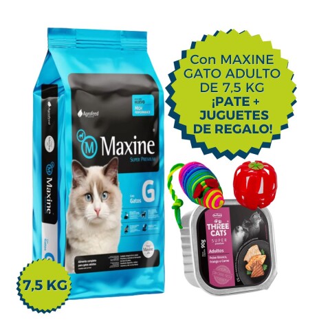 MAXINE GATOS ADULTOS 7.5 KG + PATE THREE CATS + JUGUETES DE REGALO