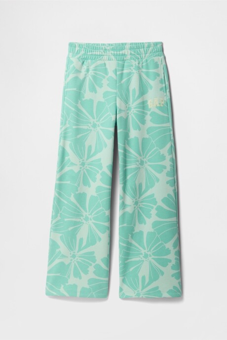 Pantalón Deportivo Wide Leg Logo Gap Niña Aqua Floral