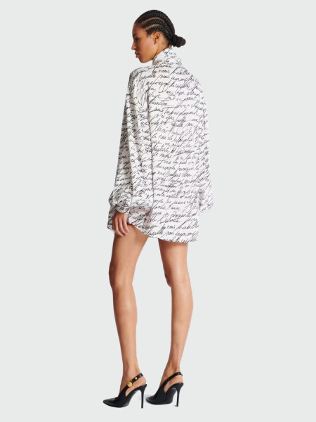 Balmain - Camisa con lazo en el cuello y estampado "Love Letter" Blanco