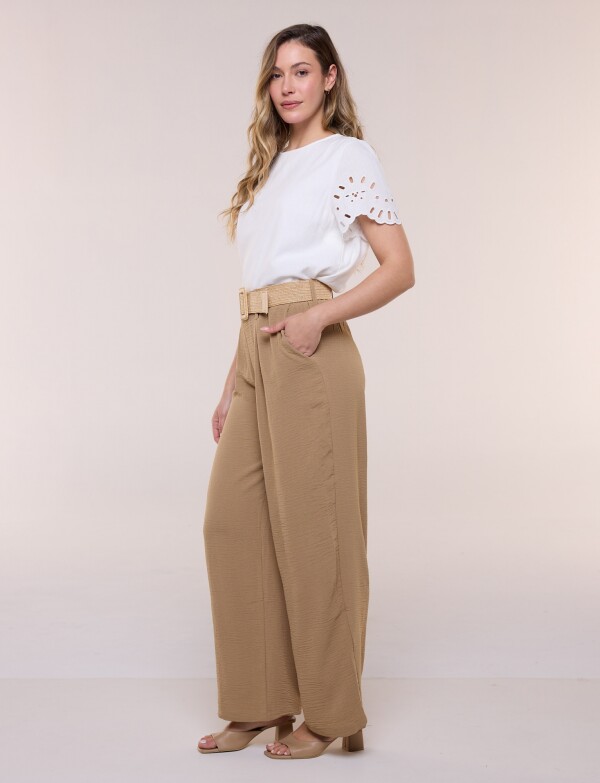 Pantalon Wide Leg Cinturón De Rafia TOSTADO