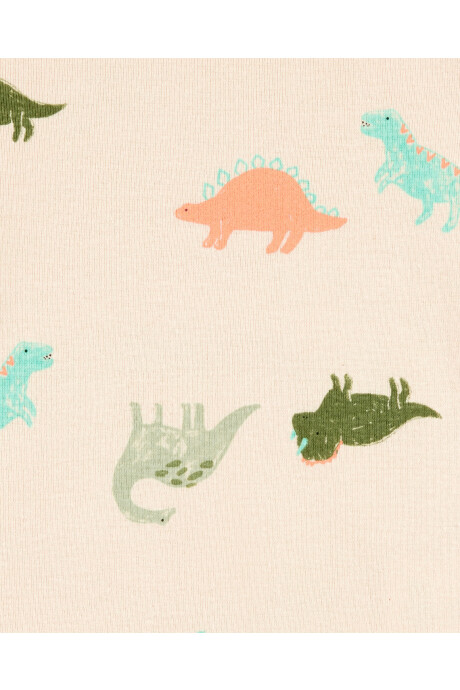 Pijama cuatro piezas de algodón, dos pantalones y dos remeras, tonos verde y crema, diseño dinos Pijama cuatro piezas de algodón, dos pantalones y dos remeras, tonos verde y crema, diseño dinos