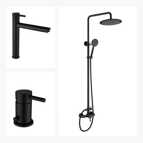 JUEGO DE GRIFERIA NEGRO MATE BARRAL DE DUCHA LAVATORIO ALTO Y BIDET 000