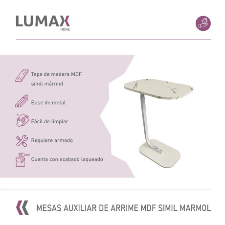 Mesa auxiliar Lumax de arrime MDF símil mármol para living Mesa auxiliar Lumax de arrime MDF símil mármol para living