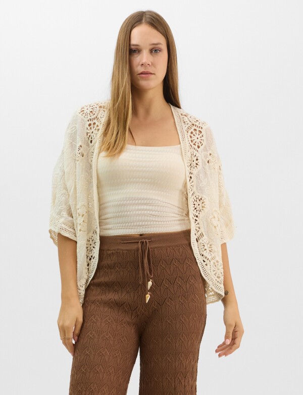 Cardigan Algodon Bordado CRUDO