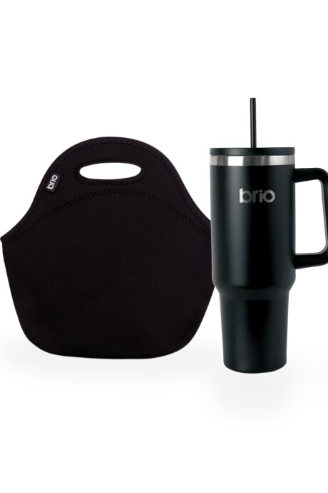Set de lunchera de neopreno y vaso térmico Cup 360 1200ml brio set negro/negro