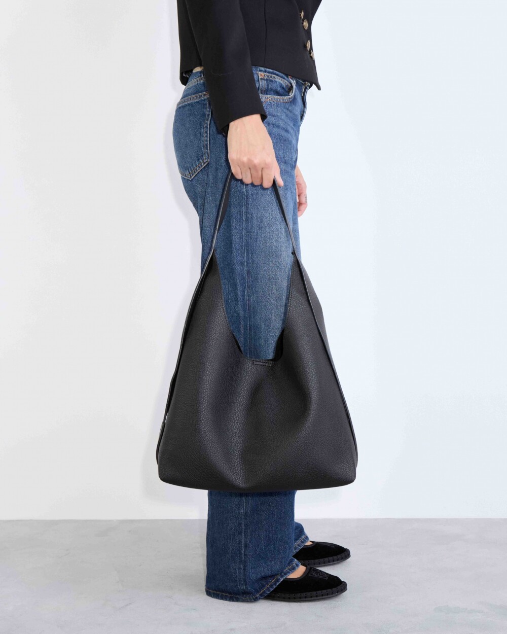 Bolso Heather en efecto cuero graneado Negro