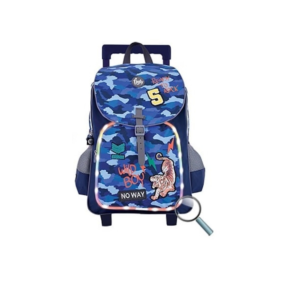 Mochila Footy C/carro Camuflada Azul Con Luz Led 18 (f901) 