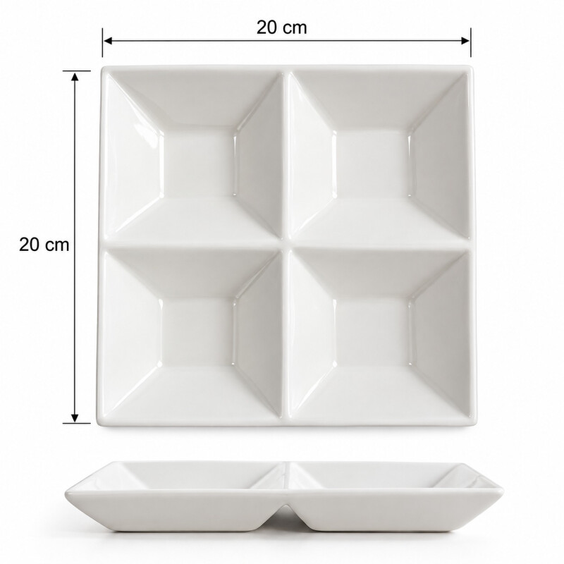 Copetinero de Porcelana Blanco 4 Divisiones 20x20 cm Copetinero de Porcelana Blanco 4 Divisiones 20x20 cm