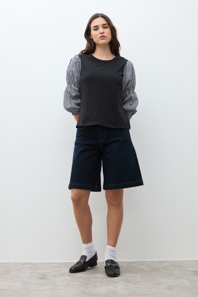 Remera mangas Vichy negro