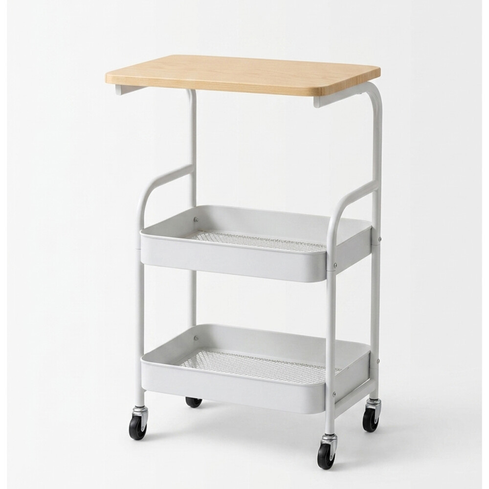 Mesa auxiliar madera y metal con rueditas Blanco