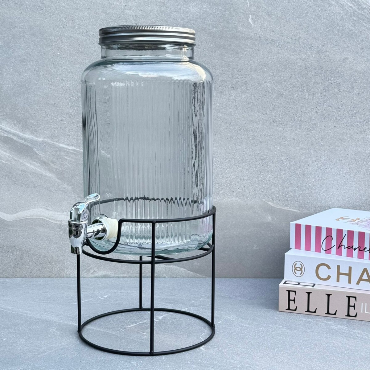 Despensador De Bebidas Vidrio Con Base Metalica 