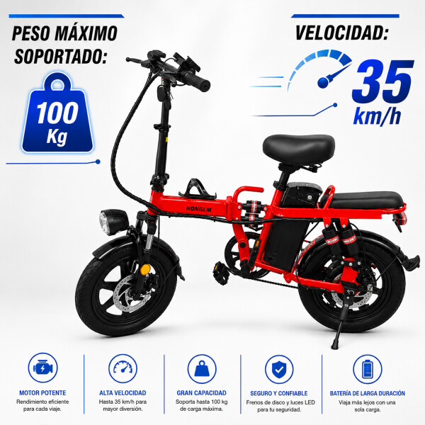 Bicicleta Eléctrica Sg04 Pl 16" 500w 100kg 35kmh ROJO