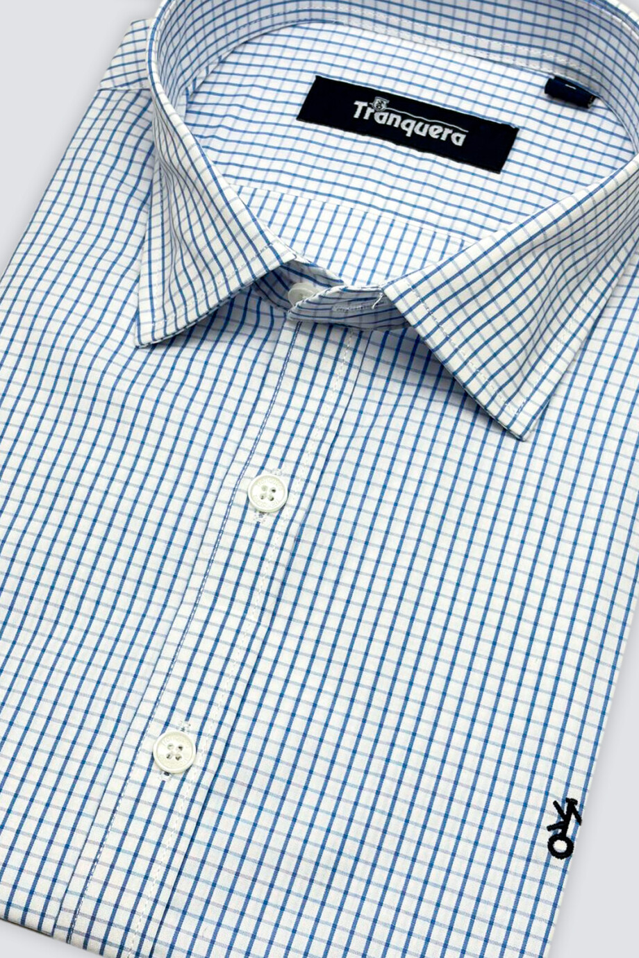 Camisa de Hombre Premium Cuello s/Botones Cuadros Azules 2