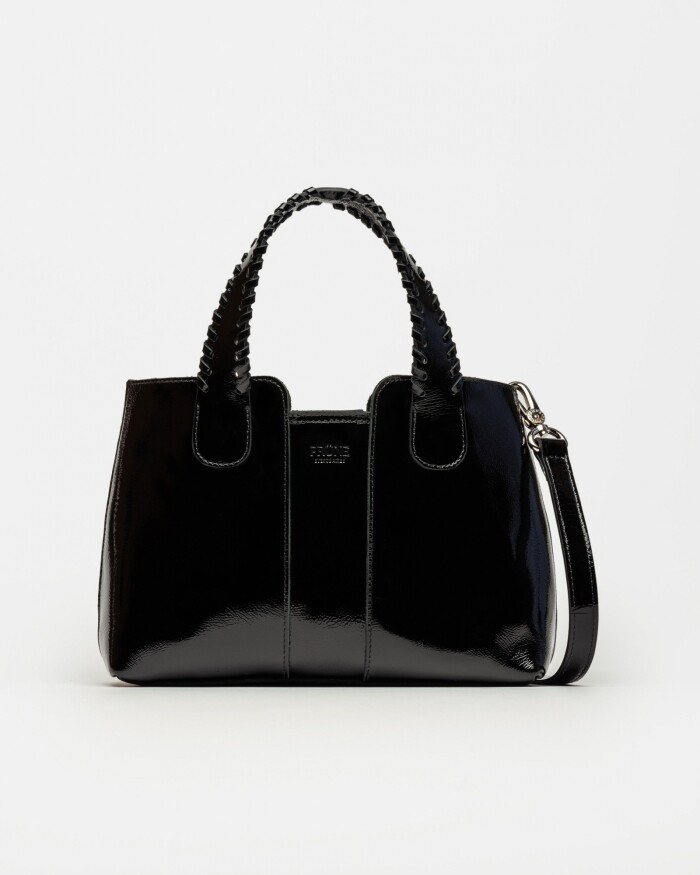 Cartera de mano The Braided en cuero charol arrugado Negro