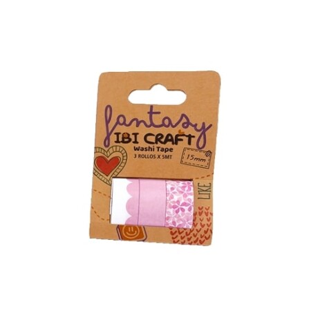 Cinta Adhesiva Ibi Craft 3 Rollos Tonos Rosados