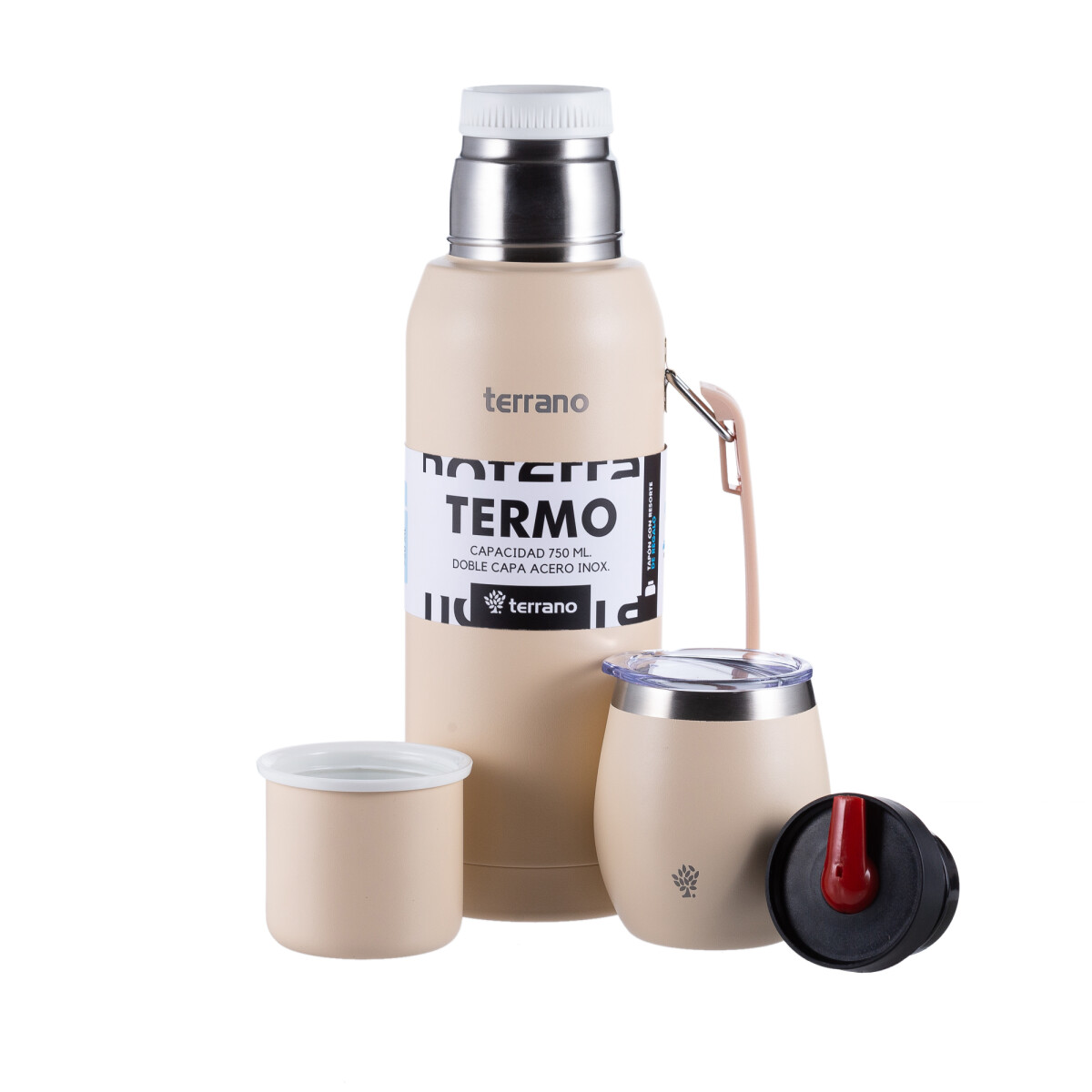 Set Acero 1Lt. Mate con Tapa - Taupe 