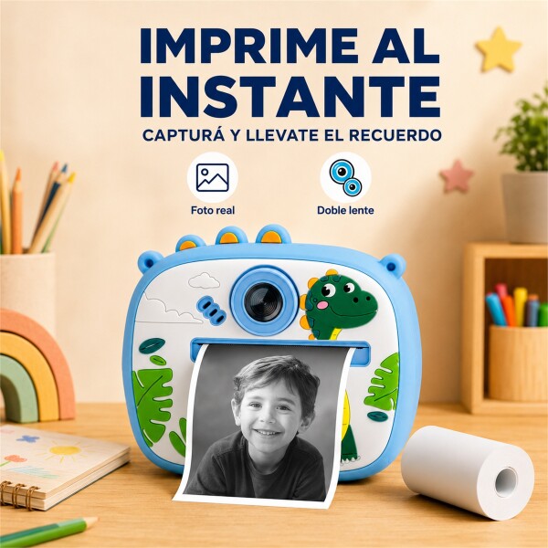 Cámara Infantil Instantánea Gatito con Doble Lente y Selfie CELESTE