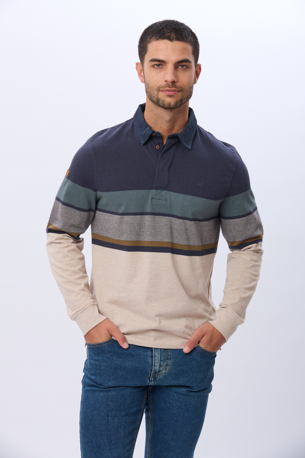 REMERA POLO RAYADA DE ALGODÓN Beige