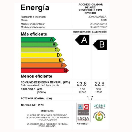 Aire acondicionado Xion XI-AAS12000-2 12000 BTU On Off