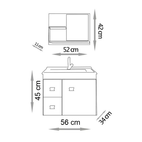 Mueble de Baño Suspendido SMART 56 cm | Bicolor Blanco/Carvalho con 2 Cajones y Espejo Mueble de Baño Suspendido SMART 56 cm | Bicolor Blanco/Carvalho con 2 Cajones y Espejo