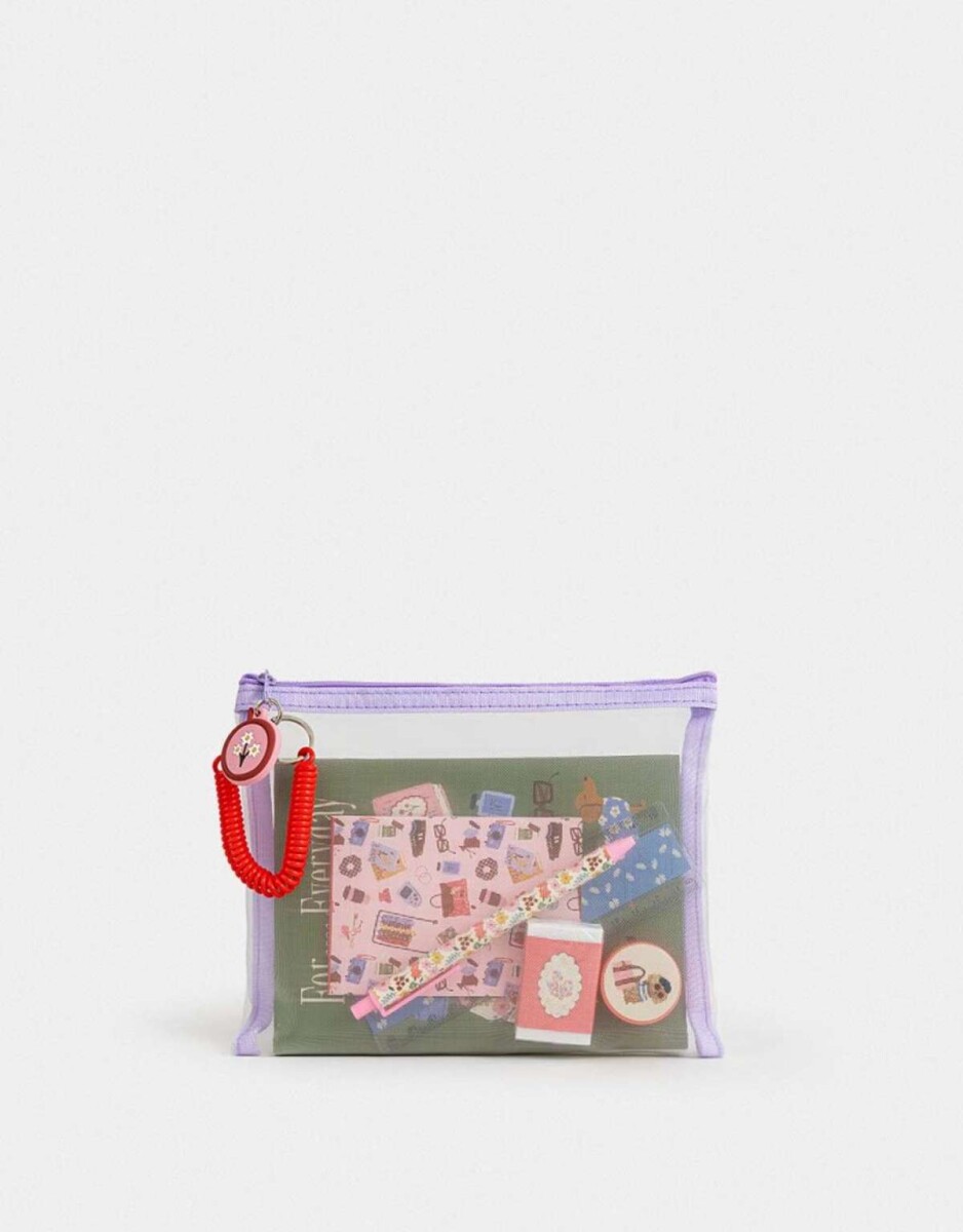 Set De Librería En Estuche De Mesh Con Strap Y Charm - Combinacion Multicolor 