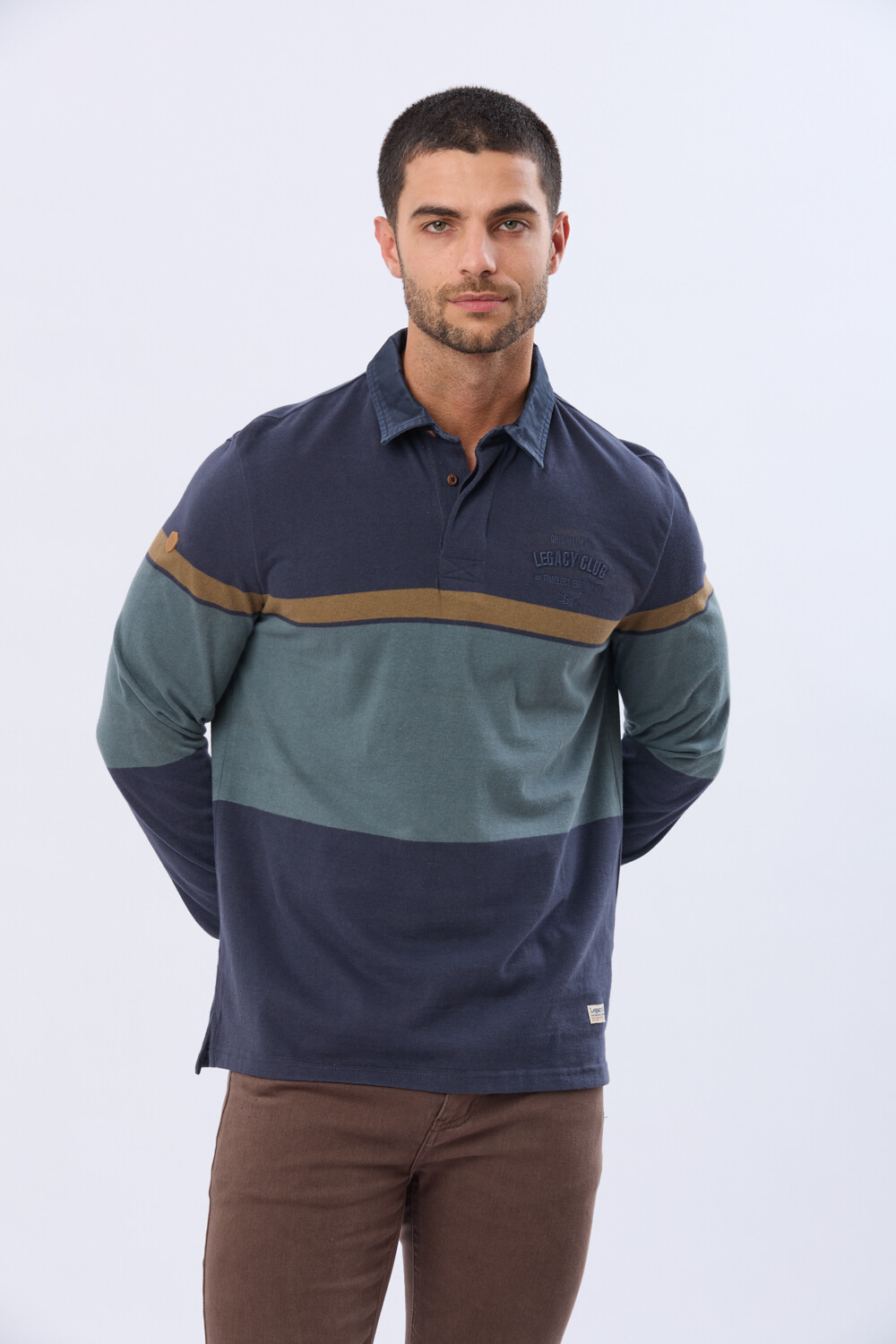 REMERA POLO RAYADA DE ALGODON Azul