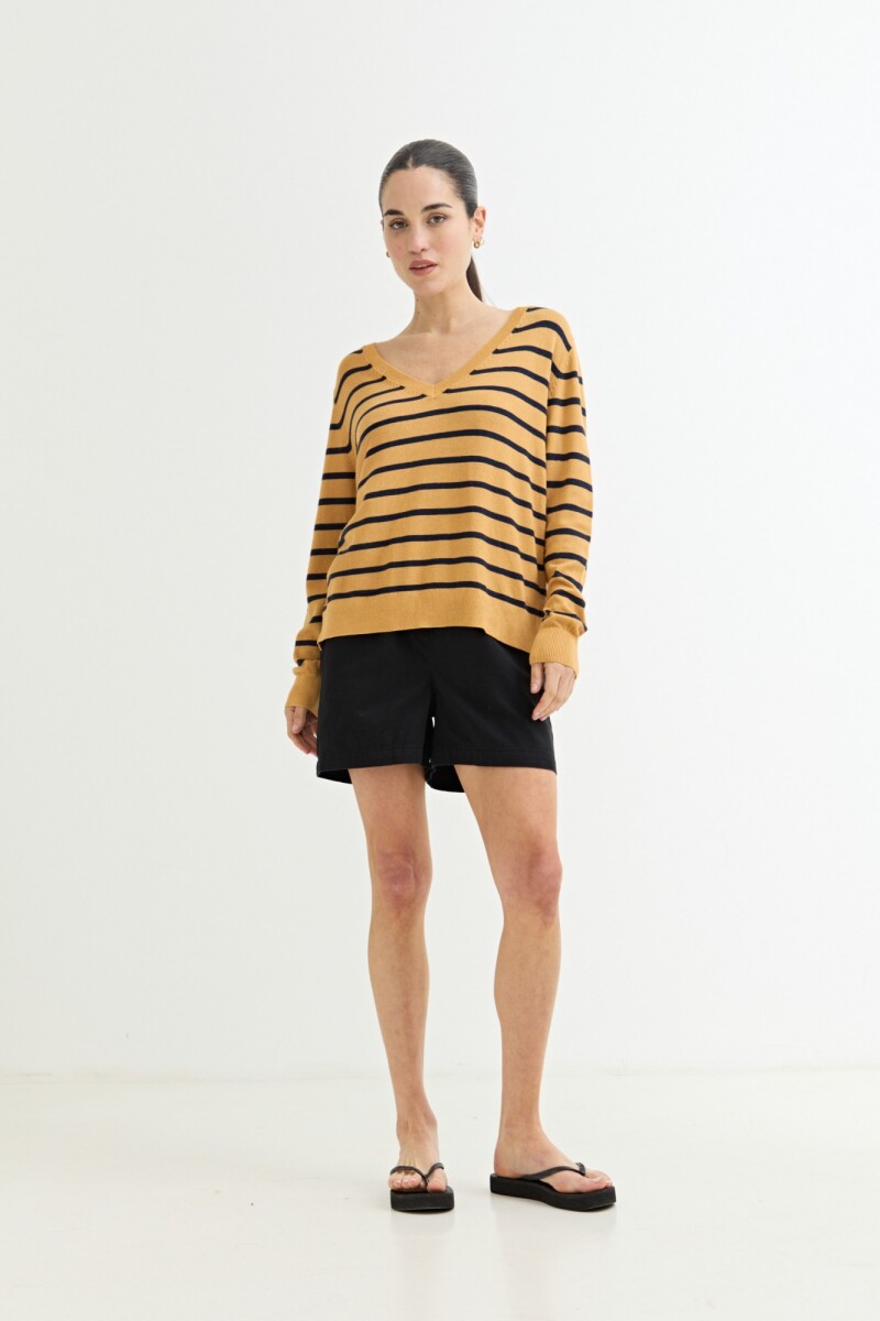 Sweater escote V rayas AZUL MARINO