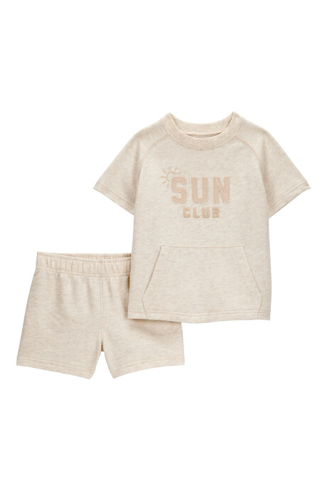 Set dos piezas de algodón, short y remera con bolsillo canguro Sin color