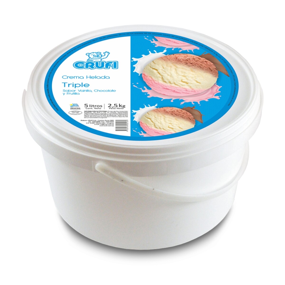 HELADO CRUFI 5LTS TRIPLE FRUTILLA, CREMA Y CHOCOLATE +SOLO MALDONADO O WEB+ 