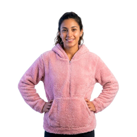 Set2 Buzos Canguro Polar Corderito Unisex Medio Cierre Rosado/Blanco