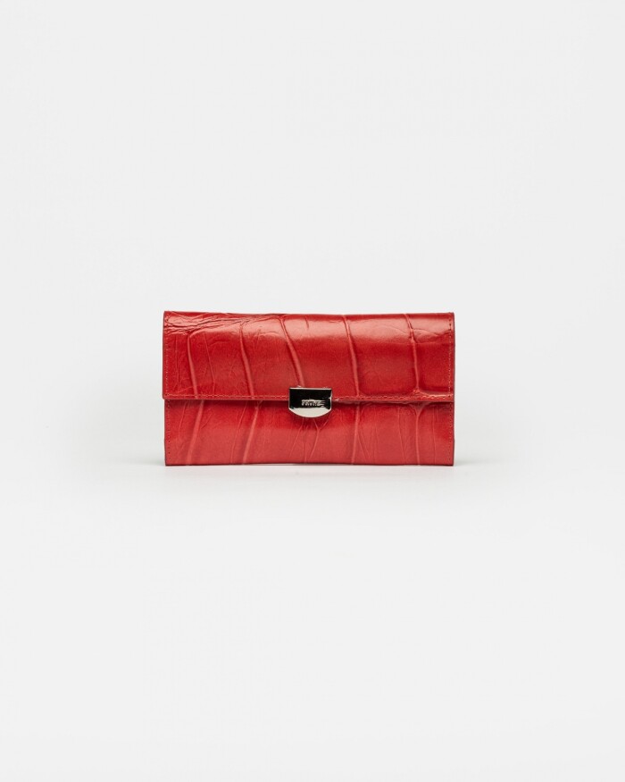 Billetera Dalia en cuero grabado Big Croco Rojo