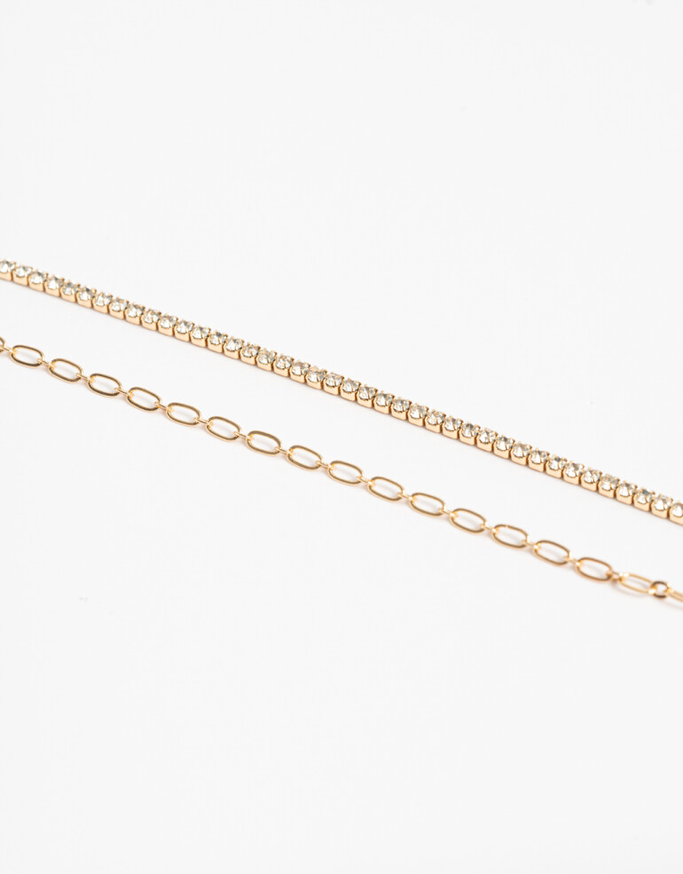Collares Cortos Metal Collar Corto Multicadena Bañado En Oro - Dorado