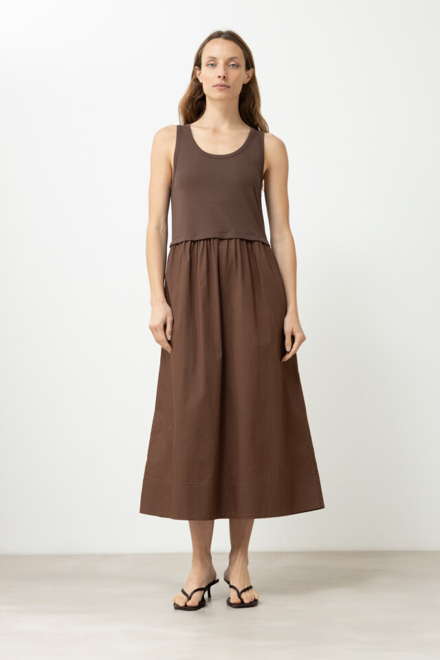 Vestido combinado con bolsillos chocolate