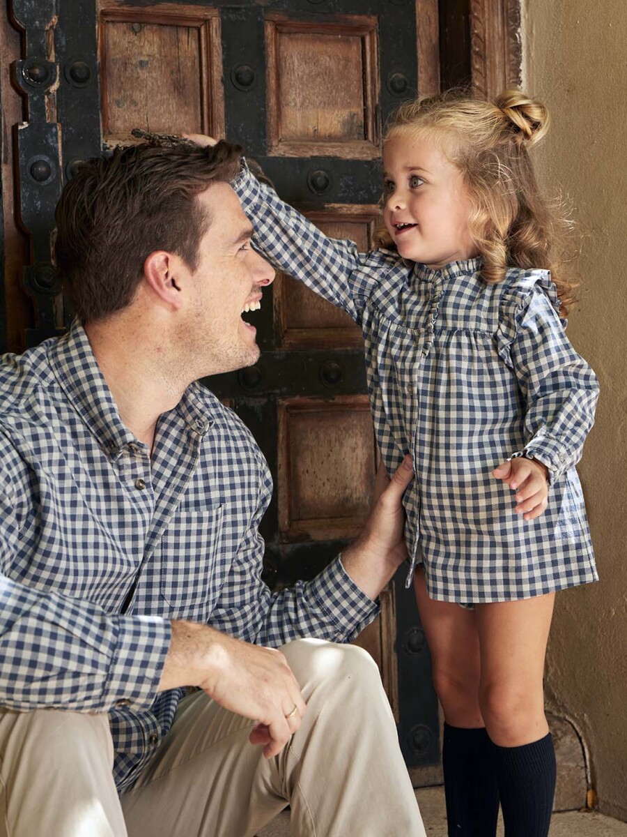 Vestido De Cuadros Azul Medio Oscuro